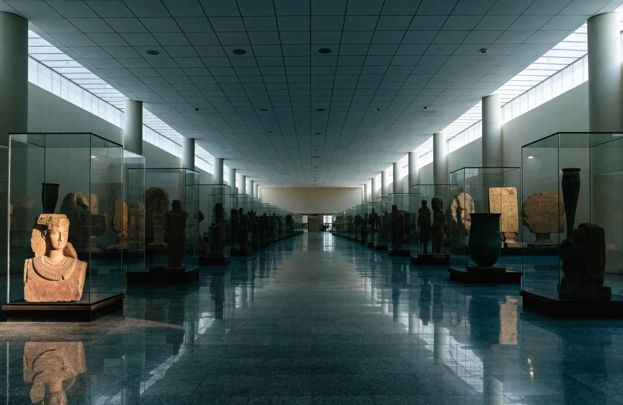Empty gallery inside the grand egyptian museum at opening hour