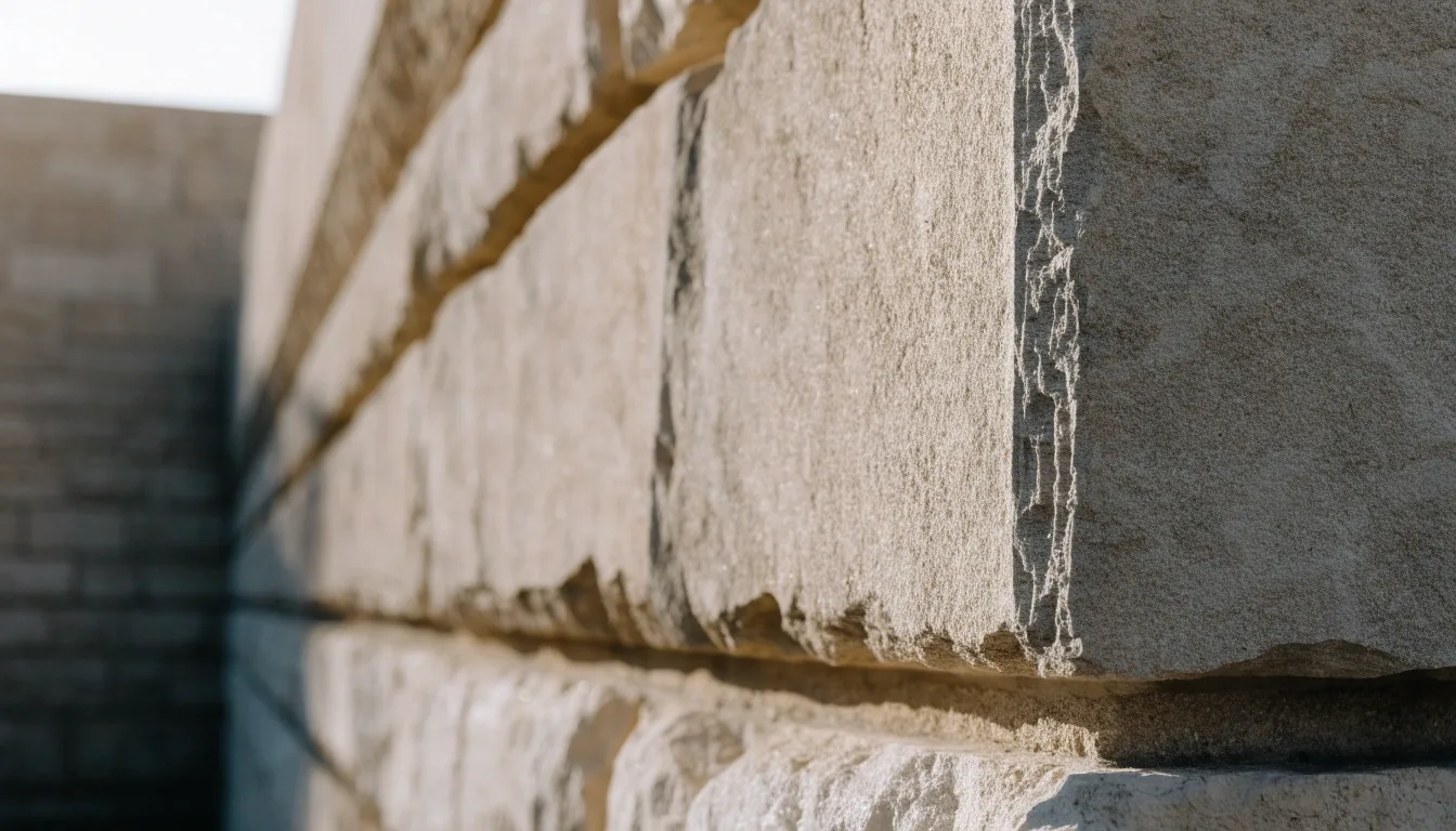 Close detail of ancient stone surface in raking light