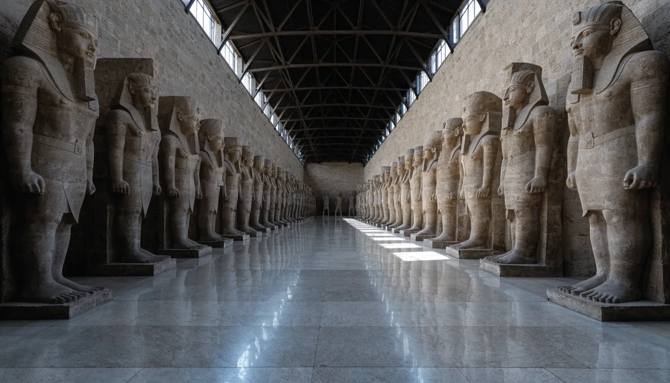 Empty gallery hall inside the Grand Egyptian Museum at opening hour