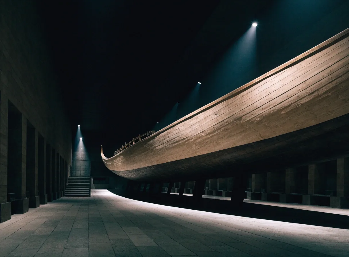 Khufu boat hull inside its long sealed hall